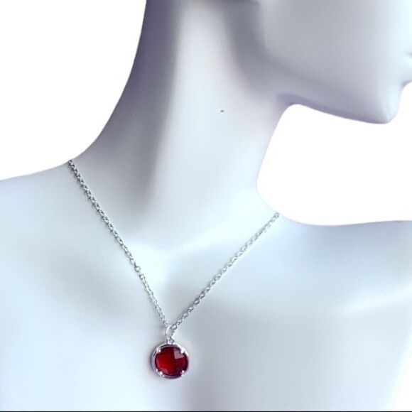 Simulated Ruby sterling pendant silver necklace JULY new in box 18” - Picture 2 of 4